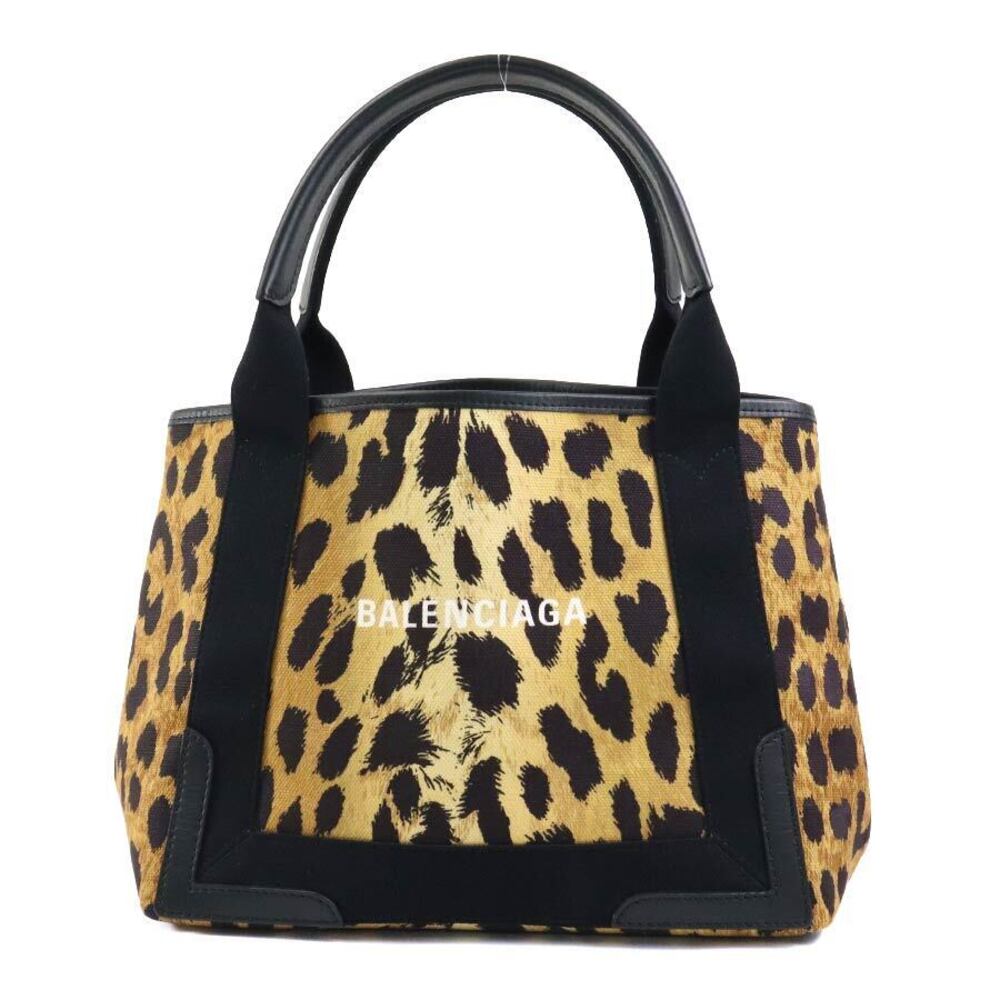 Balenciaga Leopard Leather Cabas Bag Tote Navy Canvas Blue Black Brown Shoulder - Picture 2 of 4